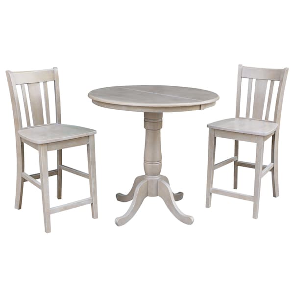 International Concepts Round 36 in Rd Extend Dining Table 34.9 inH, 2 San Remo Stools, Gray Taupe, 36 W, 48 L, 34.9 in H K09-36RXT-S102-2 - main